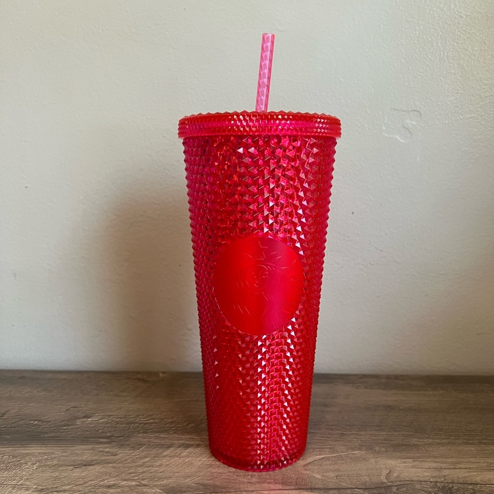 Red Studded Tumbler with Straw